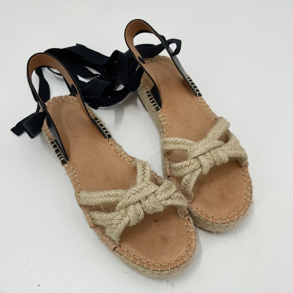 Madewell 7 The Gwen Platform Espadrille Sandal Jute Lace Up AM226 - Picture 3 of 11